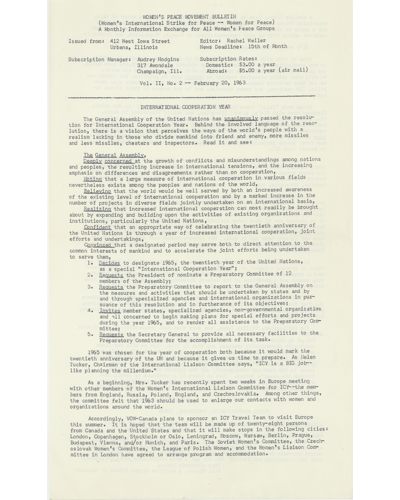 Newsletter: Women's Peace Movement Bulletin (partial), Vol. II, No. 2, page 1, February 20, 1963.: 