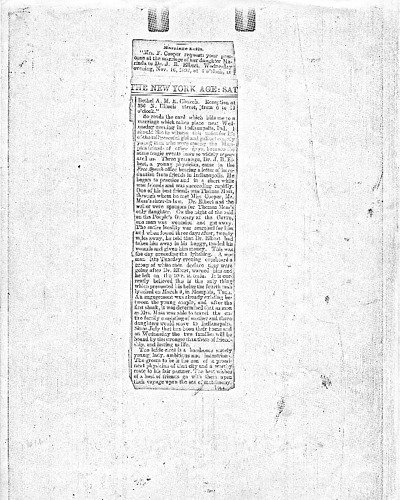 "Marriage Bells," The New York Age, November 1892