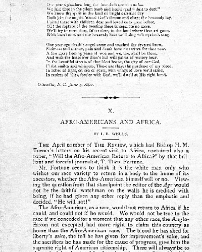 ""Afro-Americans and Africa," The A.M.E. Church Review, vol. 9, no. 1 (July 1892)